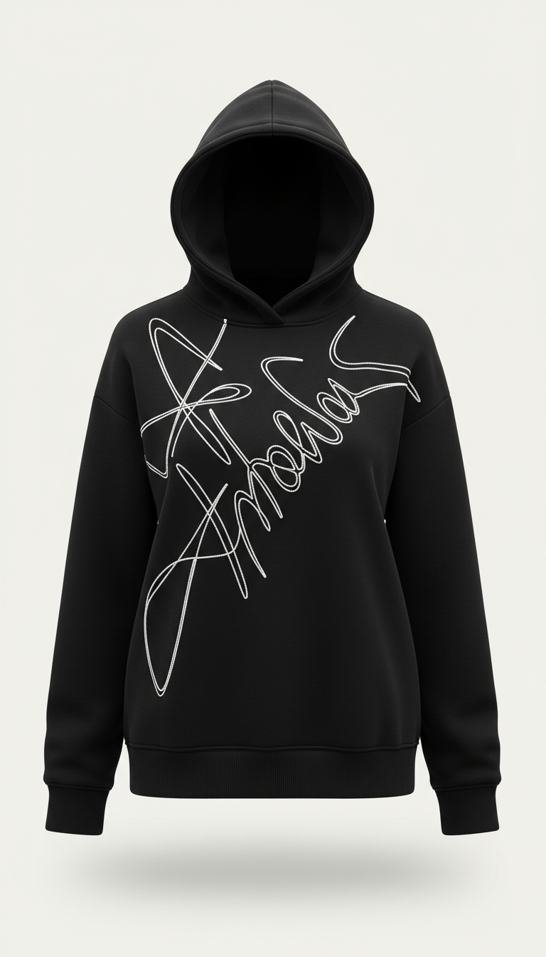 Black Hoodie with Signature White Linework