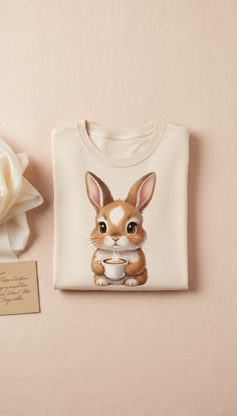 Café Au Lait Bunny Illustration T-Shirt